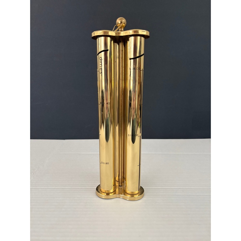 Vintage Brass Coin Bank Triple Column Money Sorter Quarters Dimes Nickels Gold